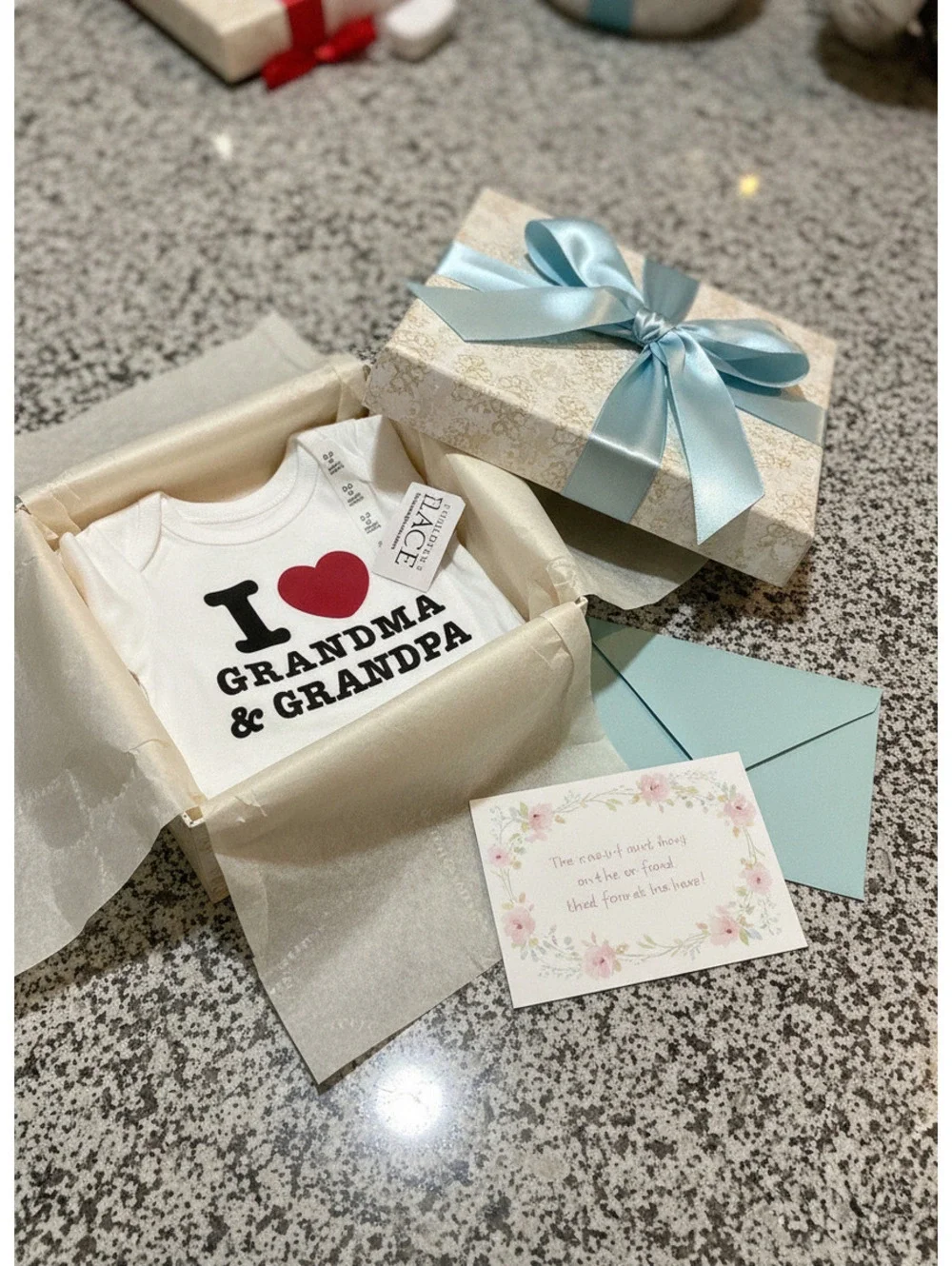 New! The Children's Place Baby Bodysuit 0-3M White❤️I Love Grandma + Grandpa